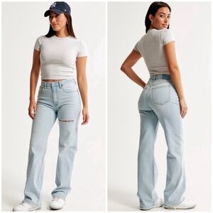 Abercrombie Curve Love 90s Relaxed Jean High Rise 0 XS Extra Short Light Wash